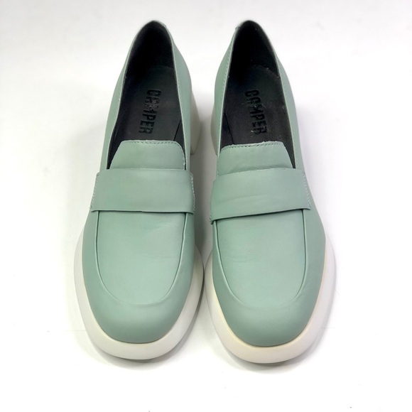 Camper Trisha heeled loafers rubberized leather seafoam green new without box 36 - Picture 6 of 9
